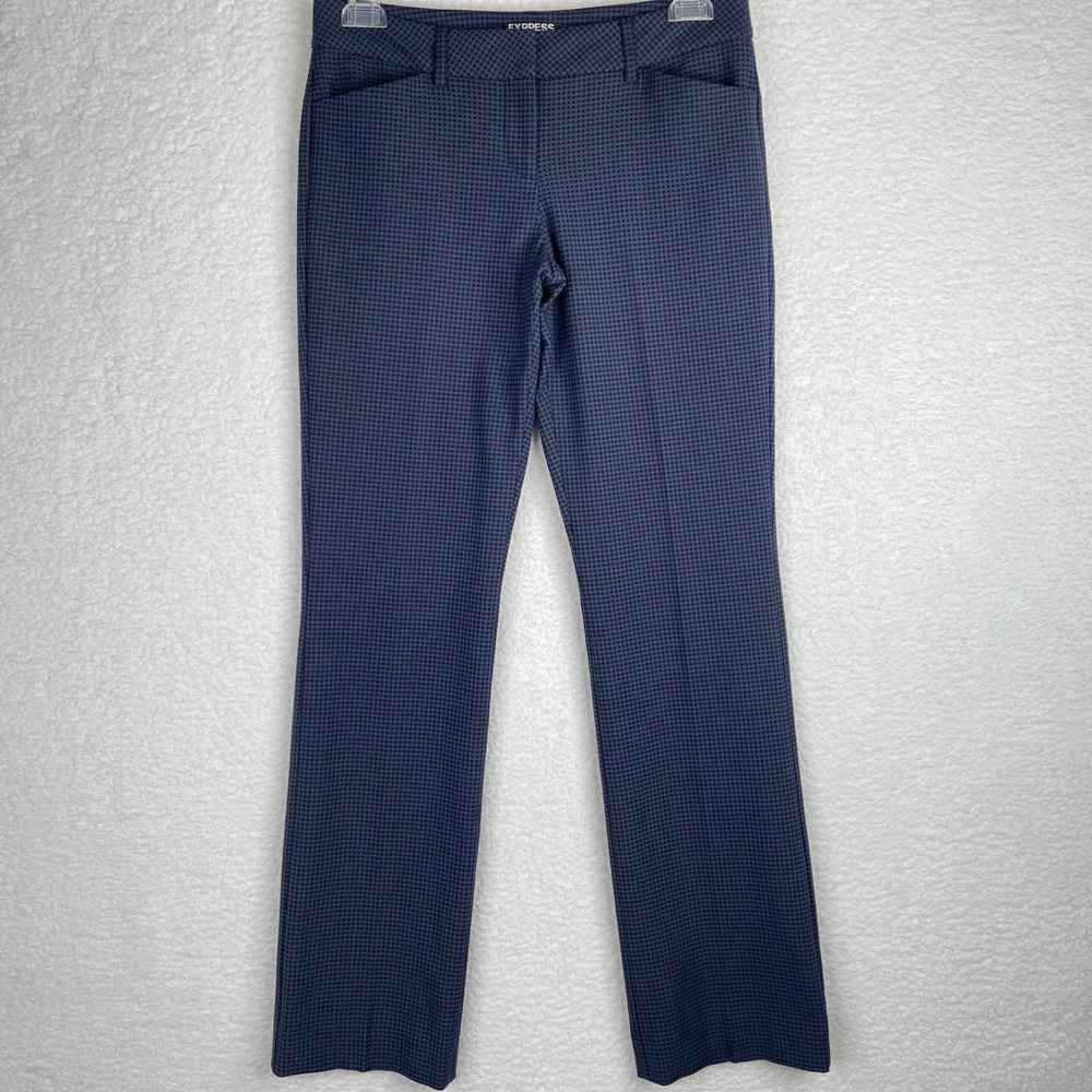 Express Editor Navy Blue Black Micro Check Dress Pants Womens Size 2R Career - Picture 2 of 10